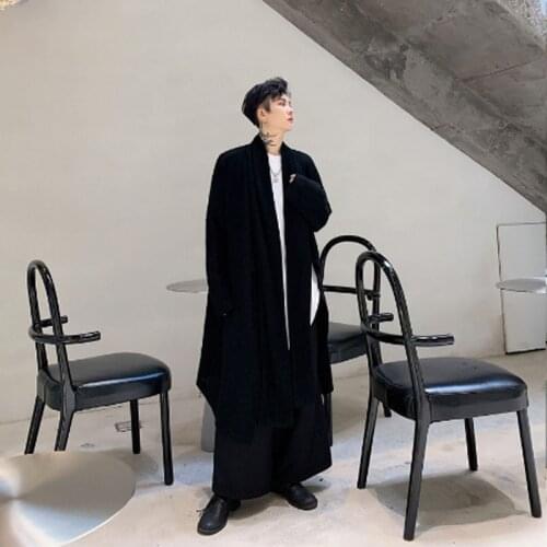 Autumn men black oversized long cardigan knitted mens hip hop vintage korean style knitwear