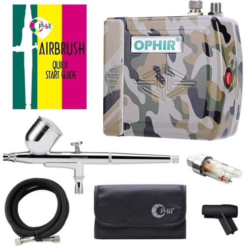 OPHIR Portable Golden Mini Air Compressor w/ 0.3mm Airbrush Kit for Cake Decorating Model Hobby Airbrushing _AC003G+AC004A+AC011