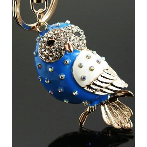 Lovely Key Chain Coloful Crystal Owl Bird Animal Keychains Enamel Metal Crystal Pave Keyring Holder Car Accessories Jewelry