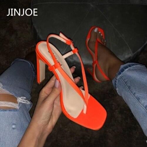 JINJOE Women shoes Flip flops high heel Gladiator Buckle Strap sandals Ladies Slipper Casual Suede Solid Color Toe-clip pumps
