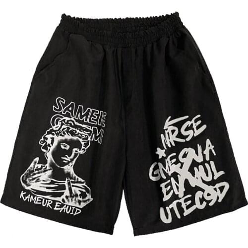 Summer Shorts Women Plus Size Shorts Vintage Harajuku Cartoon Anime Print Loose High Waist Five Points Pants Casual Man Shorts