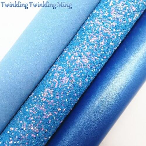 BLUE Glitter Fabirc, Glitter Faux Leather Fabric, Synthetic Leather Fabric Sheets For Bow A4 8"x11"Twinkling Ming XM440