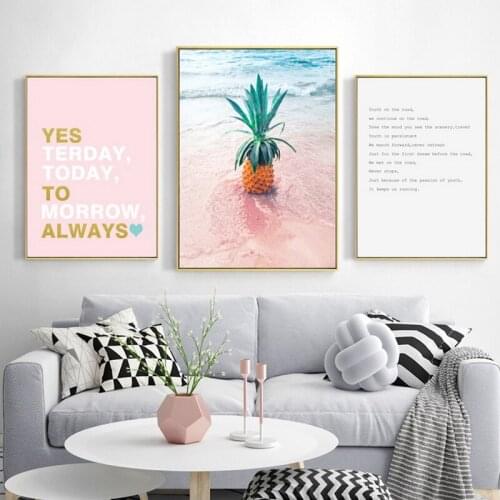 Nordic Pink ocean pineapple tree wall art Canvas Painting Prints Landscape Posters for Living Room Morden contracted Home Decor