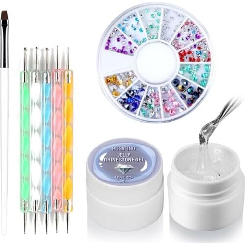 Q1FB Nail Art Rhinestone Glue Gem Super Sticky Jewelry 5ml Gel Diamond Decoration with Pen Tools for Home DIY Manicure