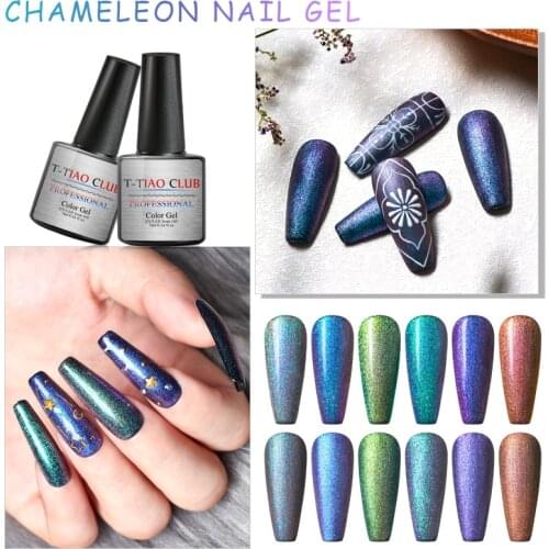 T-TIAO CLUB 7ml Peacock Chameleon Nail Gel Holographic Glitter Shine UV Gel Soak Off Manicure Polish Nail Art Gel Need UV Lamp
