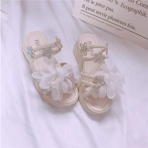 The new lazy slippers wear thick-soled mesh red water drill heavy work white cross straps Roman shoes