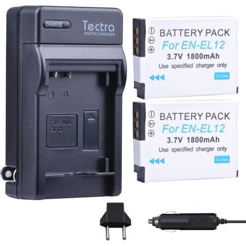 Tectra 2Pcs EN-EL12 EN EL12 ENEL12 Bateria + Digital Charger for Nikon Coolpix S9700 S9500 S9400 S9300 S9100 S8200 S8100
