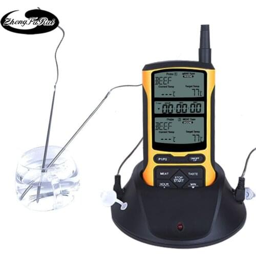 Ultra-long wireless transmission dual-probe thermometer Five-color backlit kitchen oven food grill thermometer