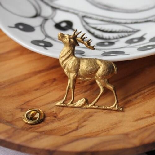 Vintage Elk Brooch Antique Brass Deer Brooches Retro Lapel Pin Collar Accessories Jewelry Handmade Victorian 1980s