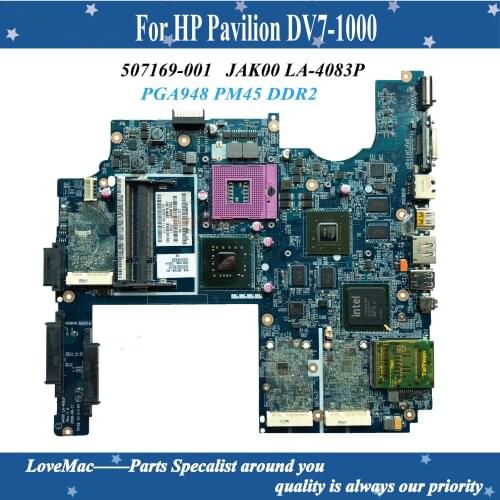 High quality 507169-001 For HP Pavilion DV7-1000 Laptop Motherboard JAK00 LA-4083P PGA948 PM45 DDR2 100% tested