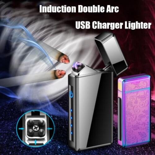 Rechargeable Lighter USB Charger Induction Double Arc Flameless Electric Lighters Smoking Creative Gadgets Lighter For Men Gift
