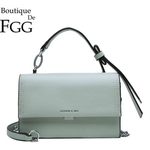 Boutique De FGG Mint Green Women Small Chain Shoulder Bags Fashion PU Leather Crossbody Bag Ladies Messenger Handbag and Purse