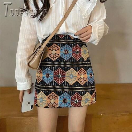 2019 Autumn Winter Ethnic Retro Women Skirt Embroidery A Line Female Skirts