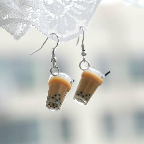 Womens Fashion Minimalist Handmade Jewelry Personality Realistic Pearl Milk Tea Earrings Creative Design Earrings