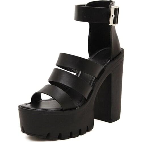 European street style buckle sponge cake fish mouth sandals 2021 womens shoes summer 13cm super high heels women thick heel