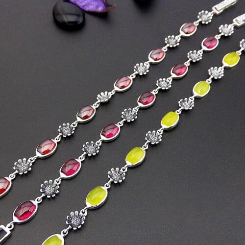 S925 Sterling Silver Retro Thai Silver Red And Yellow Fashion Sunflower Flower Women Bracelet