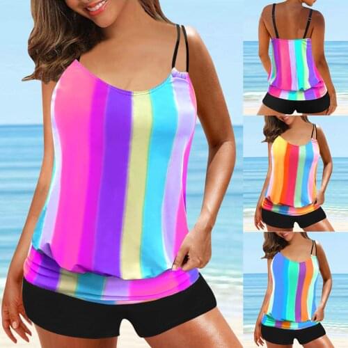 Womens Swimsuit Sexy Swimwear Two Piece Tankini Large Bikini Set Digital Print Suspender Beach Split Bathing Suit With Shorts