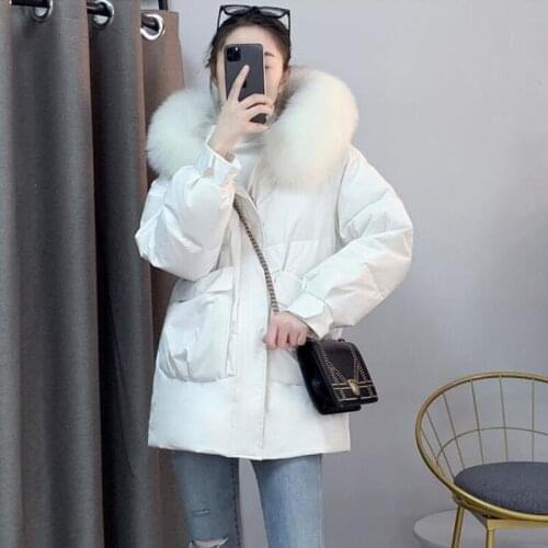 New 2021 Winter Down Jacket Women Down Coat Female Fur Collar Hooded Fashion Girl Jackets Black Outerwear