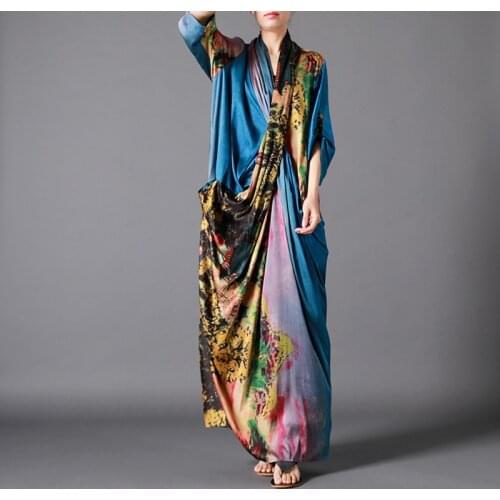 Women Spring V Neck Irregular Printed Dress Ladies Vintage Print Autumn Dresses Female 2021 Robe Vintage Femme Vestidos TA2503