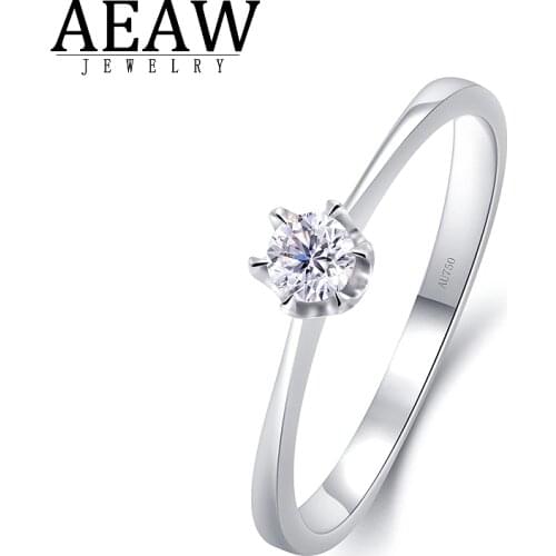 0.1ct D Color Round Excellent Cut Moissanite Engagement Ring For Women Solid 18K White Gold Test Positive