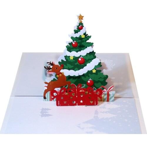 10pcs Wholesale 3D Handmade Cartoon Merry Christmas Tree Elk Paper Invitation Greeting Cards PostCard New Year Adult Kids Gift