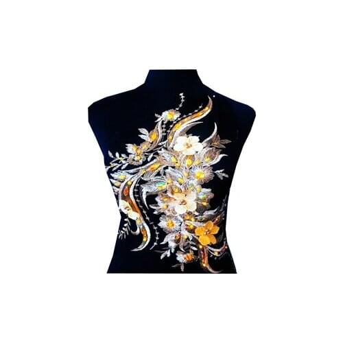 3D Three-dimensional embroidery flower yellow lace applique trim patches patches 43*33cm for dress DIY accessories