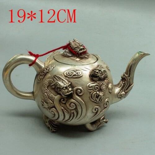 Antique QingDynasty Handmade silver drgaon teapot / jug,Hand-carved crafts,best collection& adornment,Free shipping