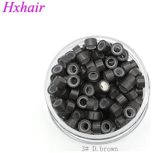 Freeshipping - 20000pcs 5.0mm With Silicone Micro Aluminium Rings / Links Beads / Black D-Brown Brown L-Brown D-Blonde Blonde
