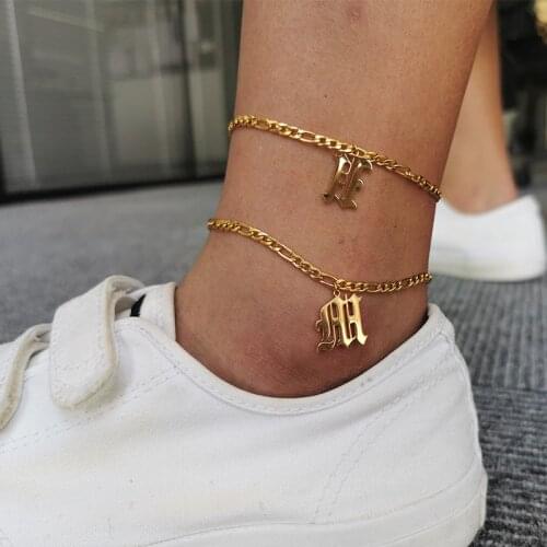 Initial anklets for women Gold Chain letter anklet women boho stainless steel anklet old english font initials ankle bracelet