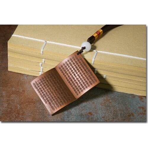 Buddhist believer Spiritual religious scripture Mascot Protection copper Pendant Hanging Pocket Talisman Bronze Sculpture