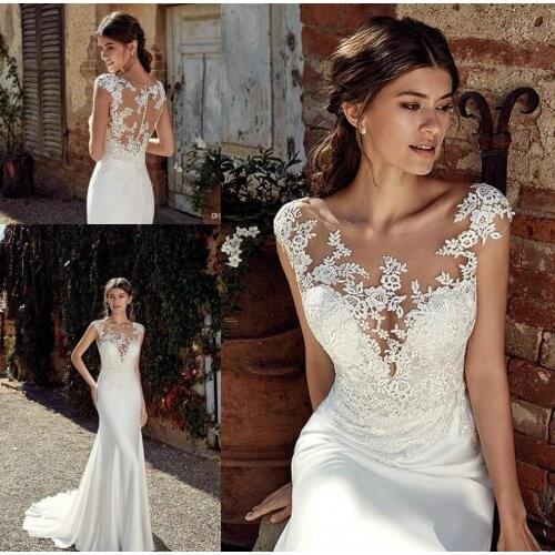 Hot New Style Mermaid Bohemia Wedding Dresses Cap Sleeves Tulle Lace Applique Plus Size Wedding Bridal Gowns Scoop Neck Satin
