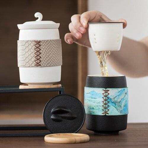 Ceramic Travel Tea Set Express Cup with Lid Filter Cup Simple Outdoor Portable Carry-on Bag Funny Mug Cute Mug TravelMug Tea Mug