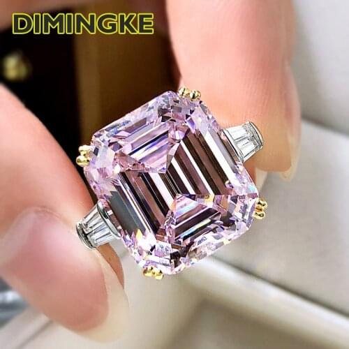 DIMINGKE 13*15MM Yellow Pink White Diamond Ring 100%-S925 Silver Super Flash Ring Wedding Engagement Party Jewelry