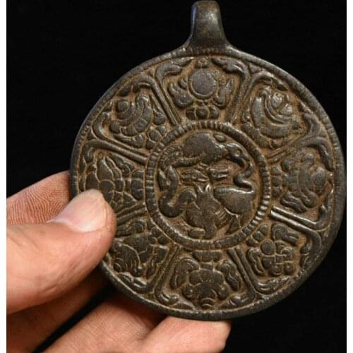 Collect Old Tibet Buddhism Bronze Eight Auspicious Symbols Statue Amulet Pendant Home Accessories Figurines Collection