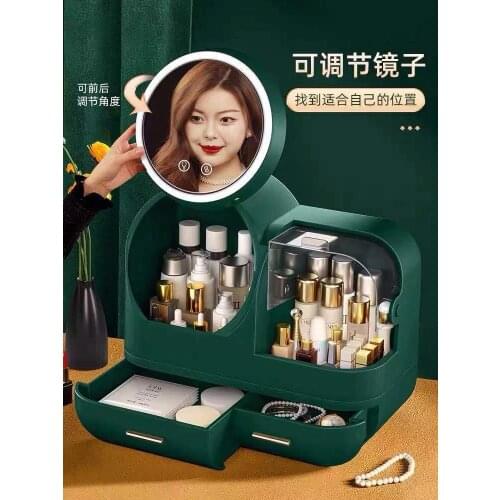 LED Makeup Organizer Drawer Cosmetic Storage Box Jewelry Container Desktop Display Case Dustproof Bathroom Storage Organizer