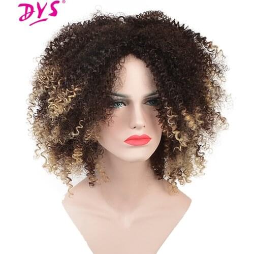 Deyngs Short Afro Kinky Curly Synthetic Wigs For Black Women Ombre Blonde Natural Afro Curly Hair With Bangs Cosplay Party Wigs