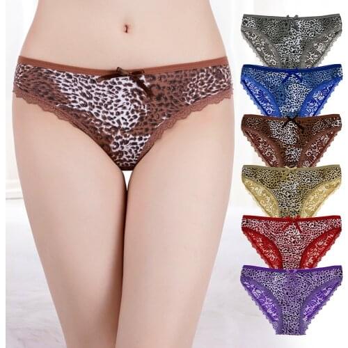 LOBBPAJA Lot 6 PCS Ladies Pantites Cotton Underwear Women Sexy Leopard Back Lace Low Waisted Briefs Knickers Lingerie #9485