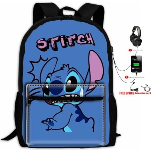 Cute Stitch USB Charging Backpack LaptopTravel Backpack For Girls Women Travel&Work Backpack Laptop Capacity Mochilas