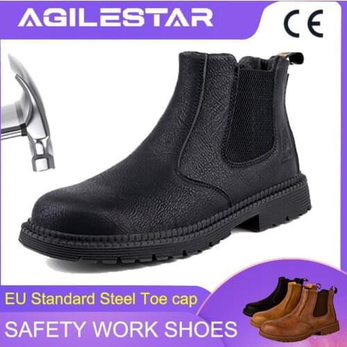 Men Women Steel Toe Cap Safety Shoes Working Boots Leather Waterproof Chelsea Slip On Ankle Boots Male Casual Shoes Martin Boots