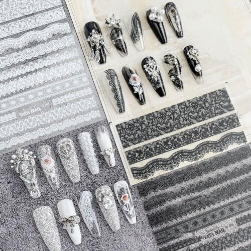 New Lace Flowers Pattern Nails Sticker 5D Thin Tough Self-Adhesive Nail Foil Decals Charm Wedding Manicure Accessories