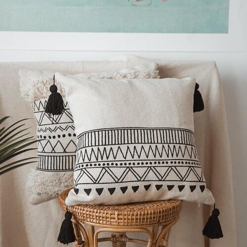 Tufting Pillow Case Geometric Pillowcase Nordic Cotton Macrame Back Pillow Cushion Cover Black White Decorative Hotel Home Decor