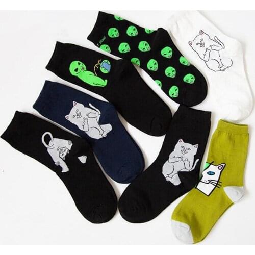 Fashion Ladies Street Art Funny Alien Planet Skull Goth Sock Cartoon Cat Breathable Men Socks Happy Socks