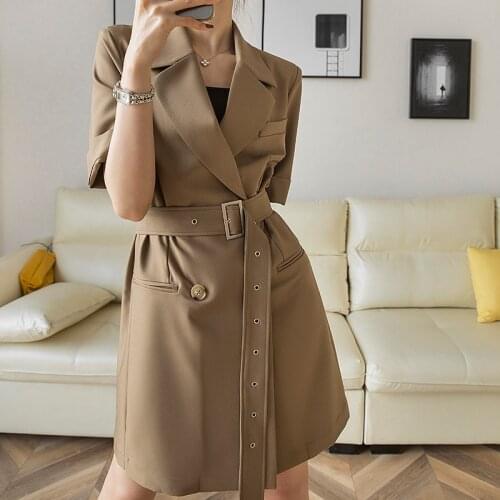 New arrival fashion women korean spring OL temperament professional half sleeve mid-length double-breasted belt simple slim suit