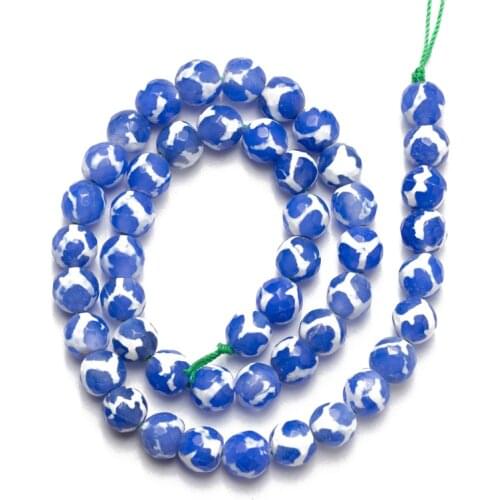 Wholesale Natural Stone Faceted Blue Tibetan Agates Beads Round Loose Beads for Jewelry Making 8 10 12mm Necklace Bracelet DIY