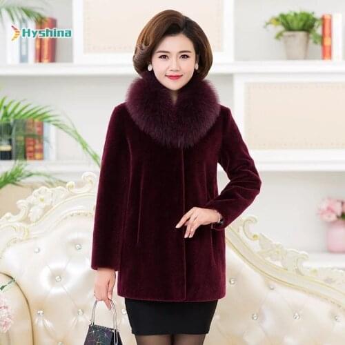 Autumn and Winter Real Fur Sheep Shearing Fox Collar Coat Ladies Middle-aged Mother Dress Plus Size Medium Long Coat Outwear