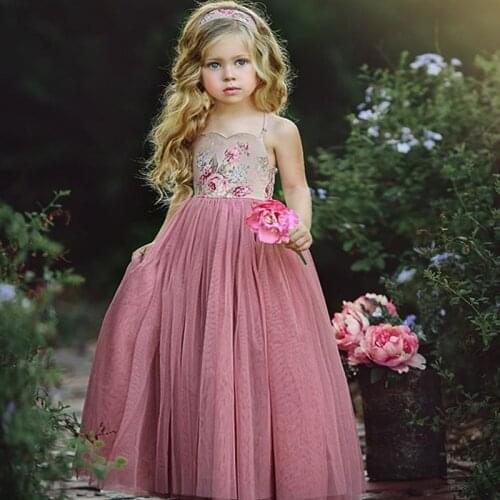 1-7Y Children Girls Floral Tutu Maxi Dress 2021 Summer Kids Baby Clothes Sleeveless Wedding Party Princess Dresses Girls Outfits