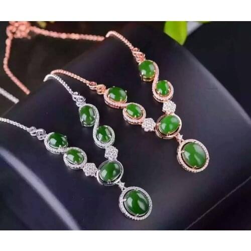 Natural green jasper Necklace natural jade Pendant Necklace S925 silver trendy Luxury big round women party fine Jewelry