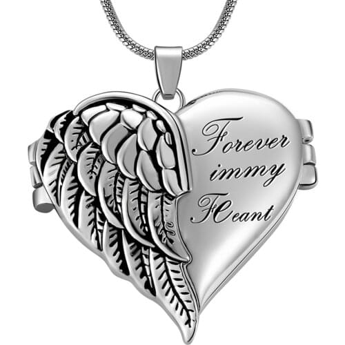 Forever in My Heart Locket Necklace that Holds Picture Pendant with 20" Chain Angel Wing Heart Christmas Jewelry Dropshipping