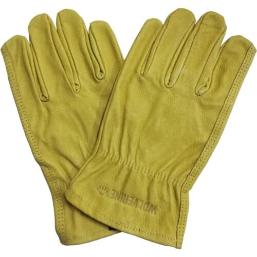 Mens Premium Golden Cowhide All Leather Industrial Men Safety Driving Gardening Work Gloves