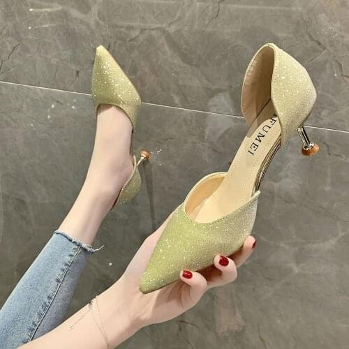 Simple And Versatile Shallow Mouth Bridesmaid Shoes Spring And Summer New Fashion Pointed Temperament High Heel Womens Shoes